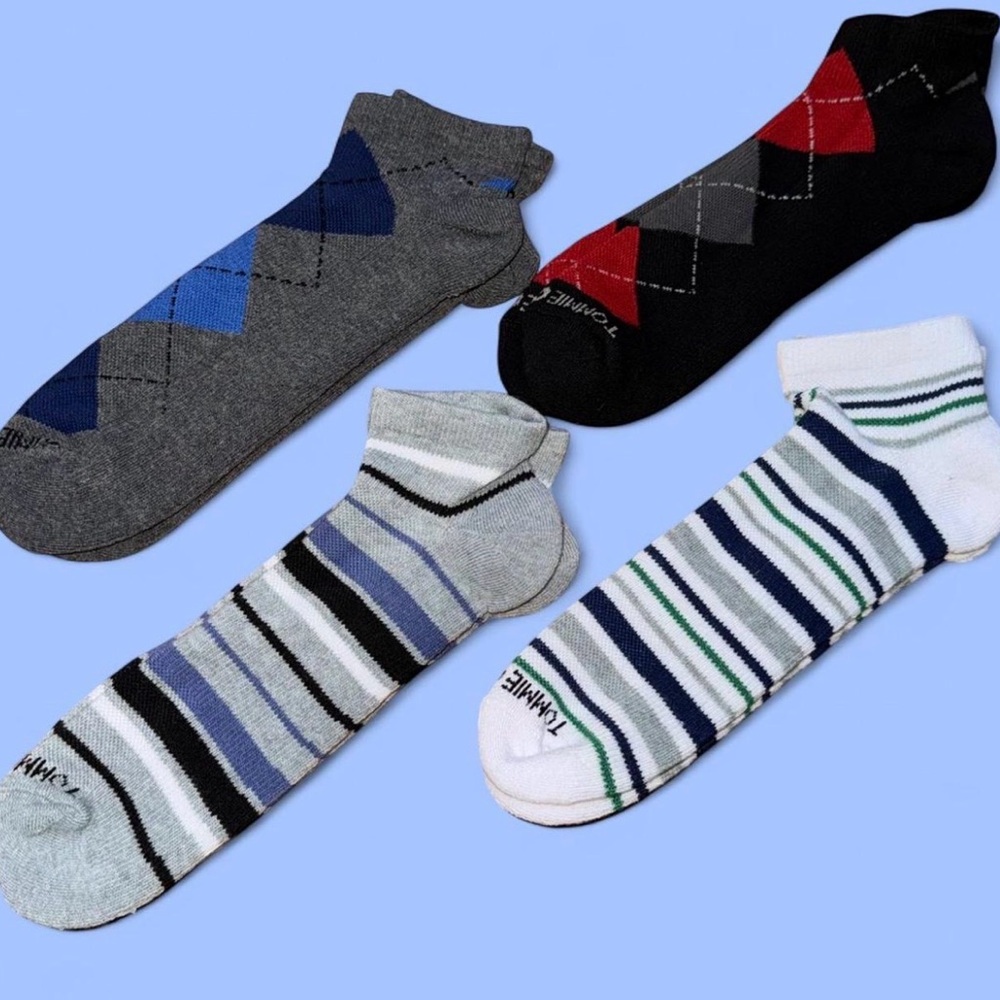 Tommie Copper Men’s Argyle & Striped Compression Ankle Socks. Size 12-14.5